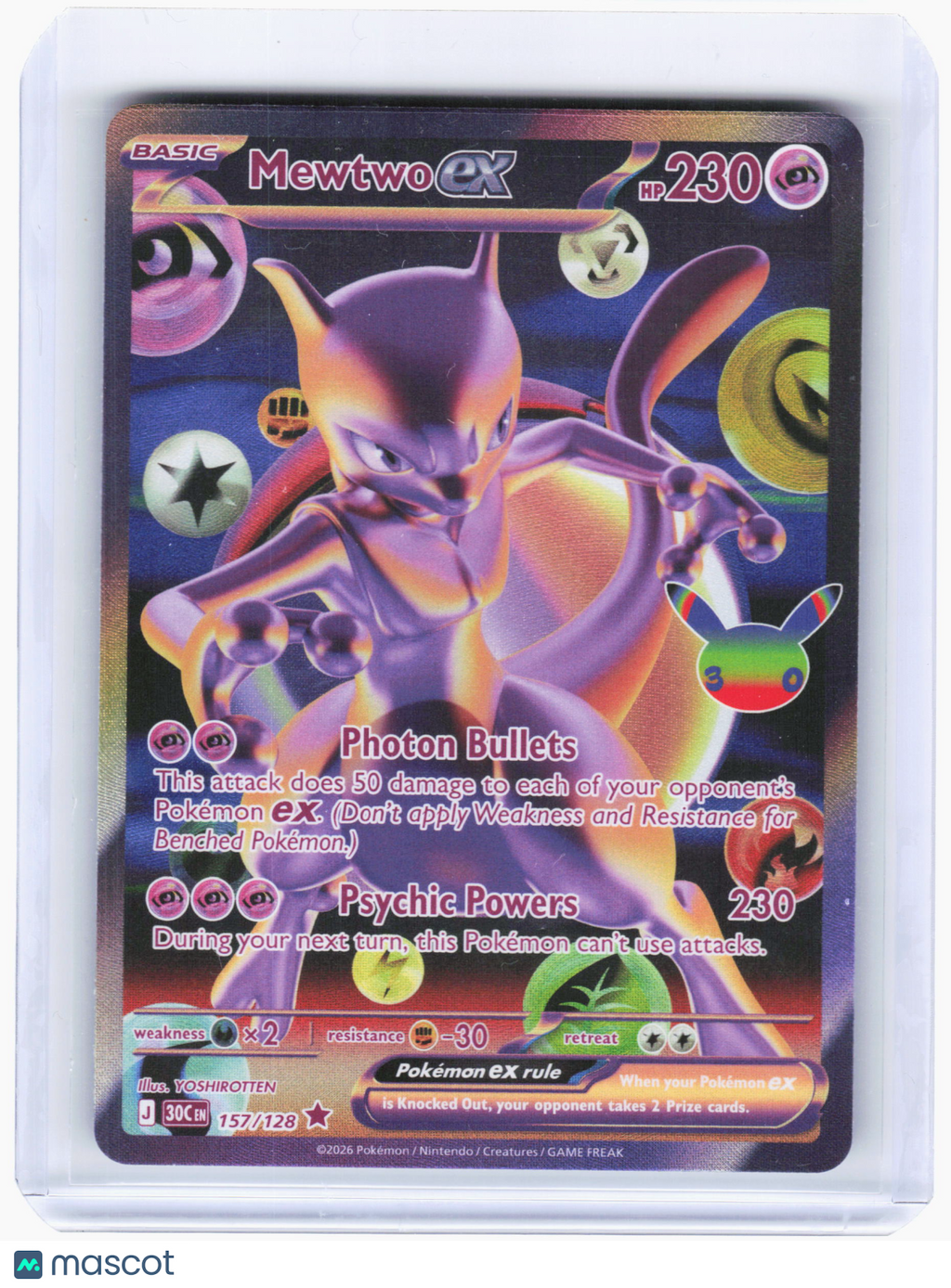 2026 Pokemon—Mewtwo EX #157/128 30th Celebration—Futuristic Rare Holo
