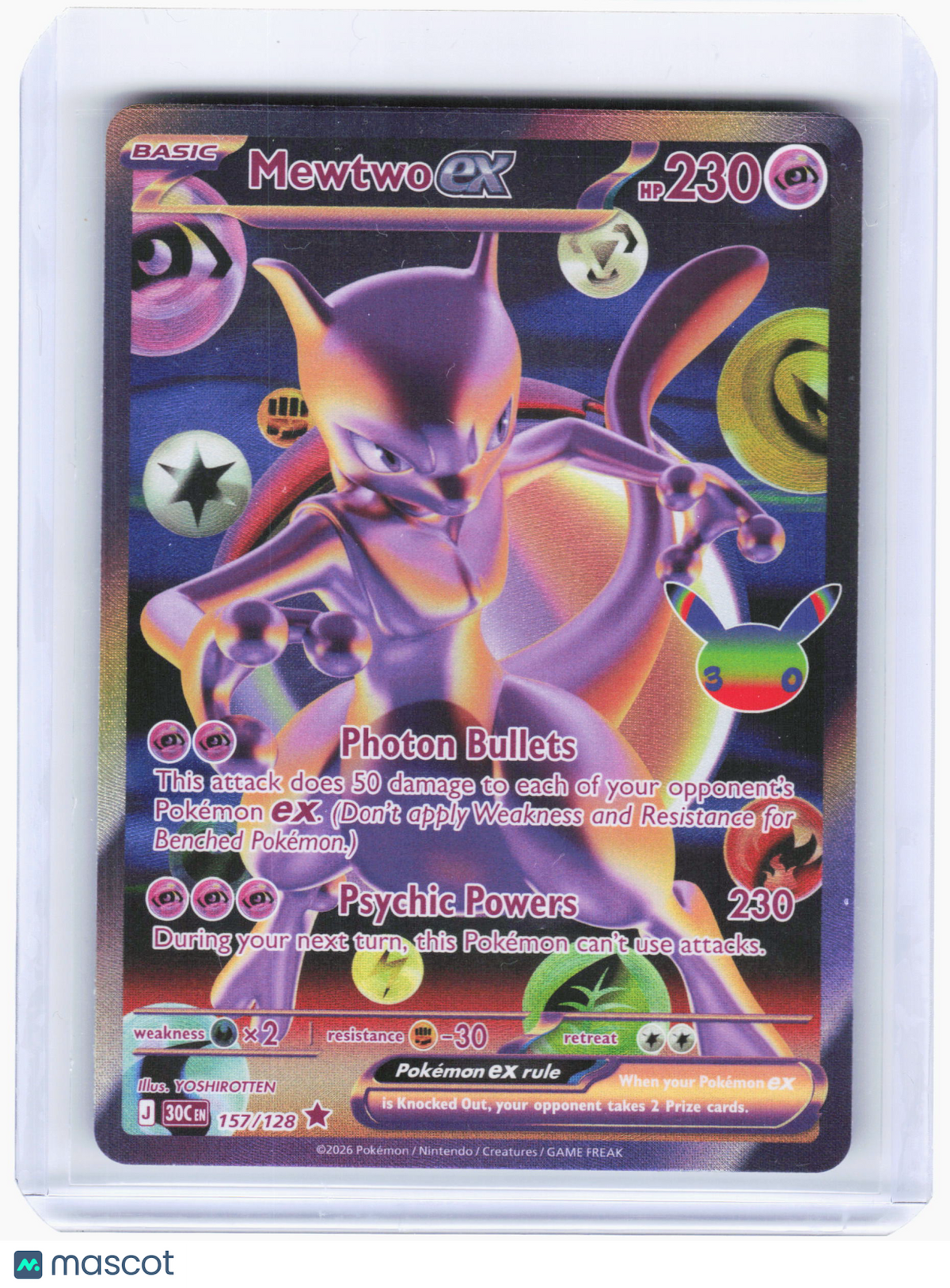 2026 Pokemon—Mewtwo EX #157/128 30th Celebration—Futuristic Rare Holo