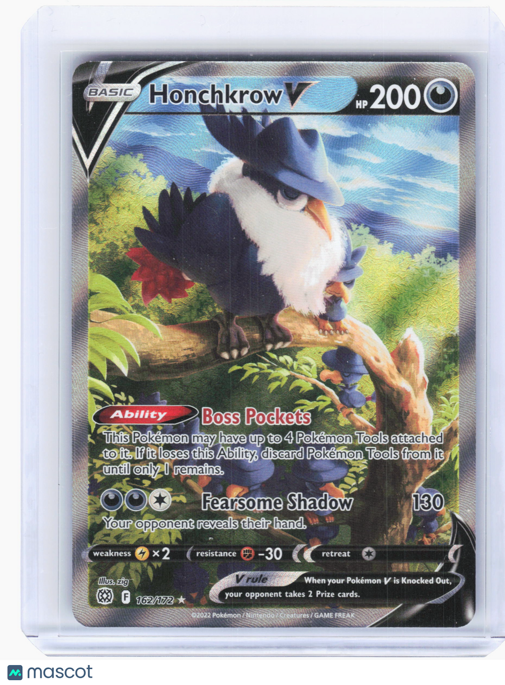 2022 Pokemon—Honchkrow V #162 Brilliant Stars—Ultra Rare Holo