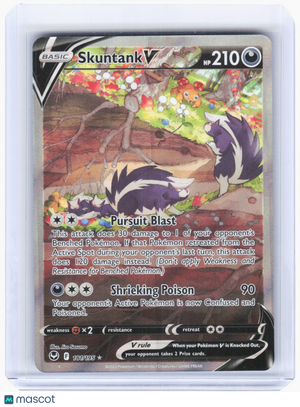 2022 Pokemon—Skuntank V #181 Silver Tempest—Ultra Rare Holo