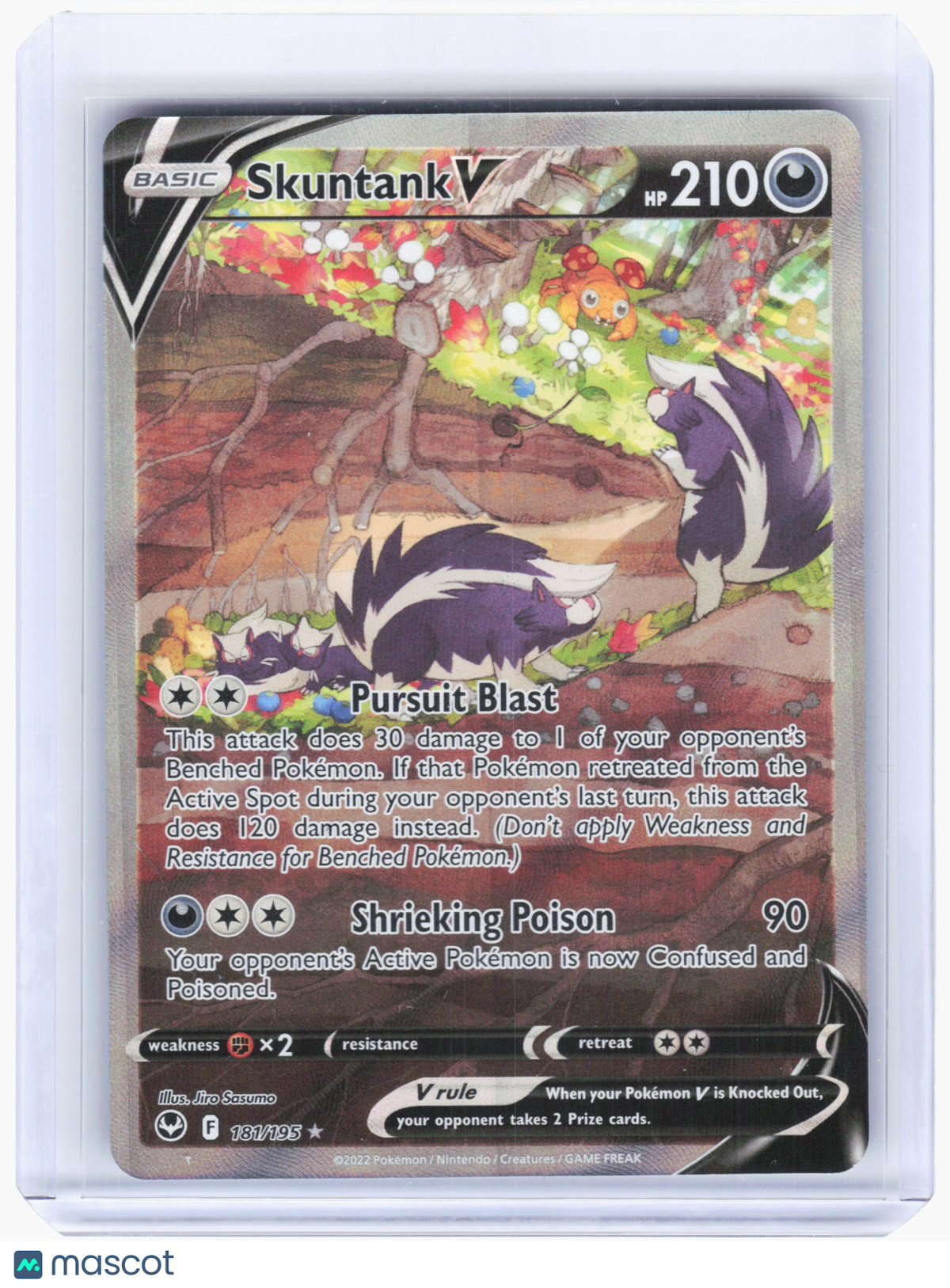2022 Pokemon—Skuntank V #181 Silver Tempest—Ultra Rare Holo