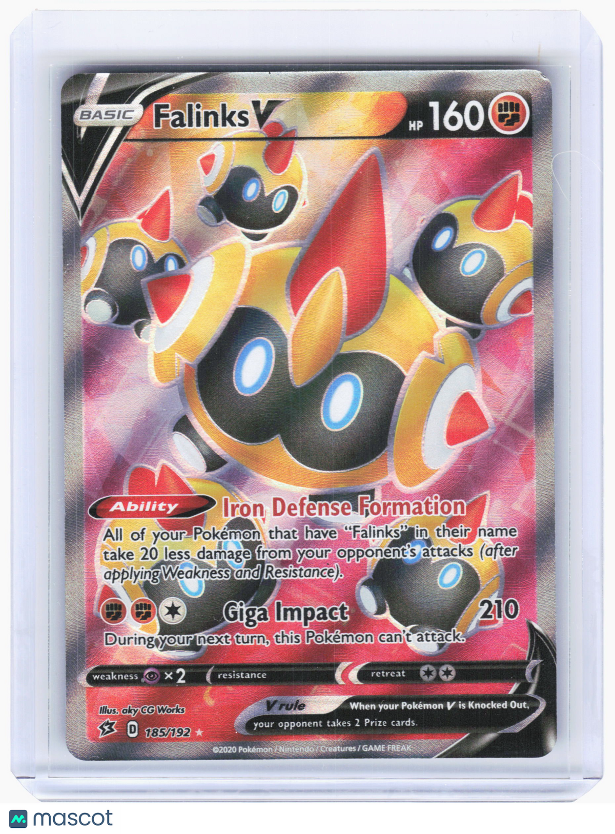 2020 Pokemon—Falinks V #185 Rebel Clash—Ultra Rare Holo