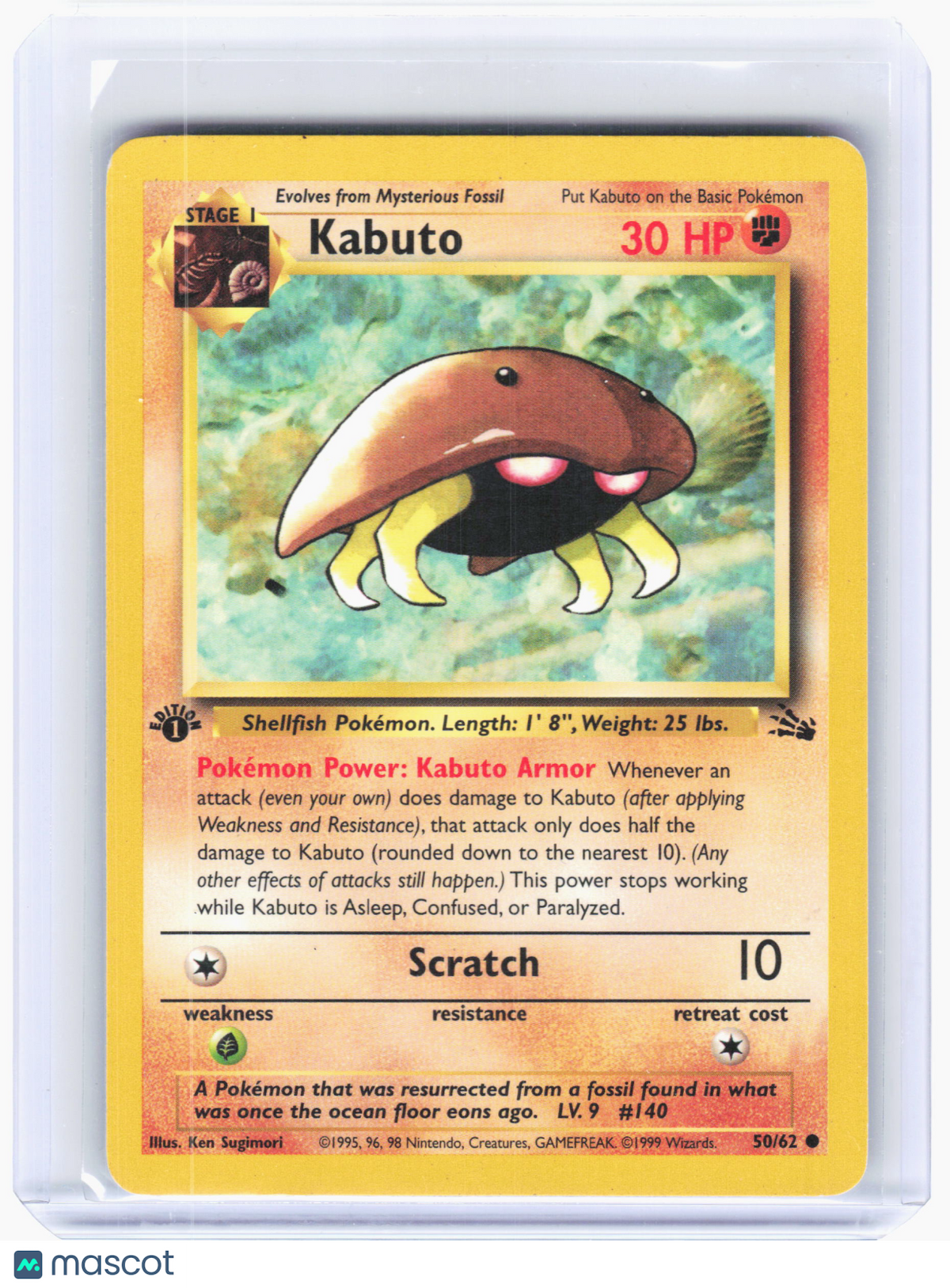 1999 Pokemon—Kabuto #50 Fossil—Common [Heavily Played] (1st Edition)