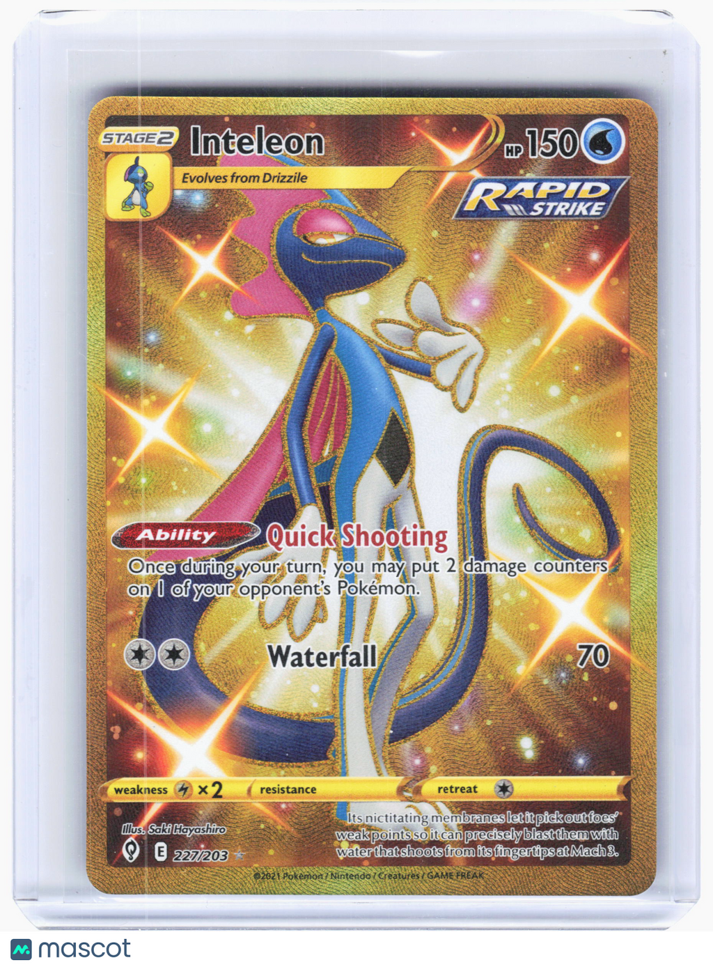 2021 Pokemon—Inteleon #227 Evolving Skies—Secret Rare Gold
