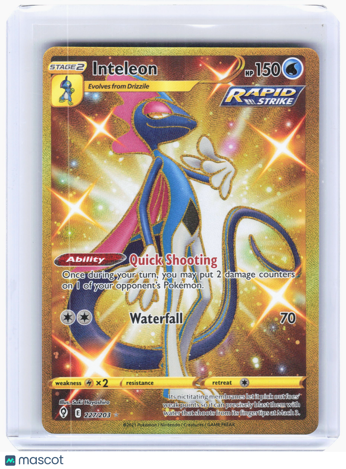 2021 Pokemon—Inteleon #227 Evolving Skies—Secret Rare Gold