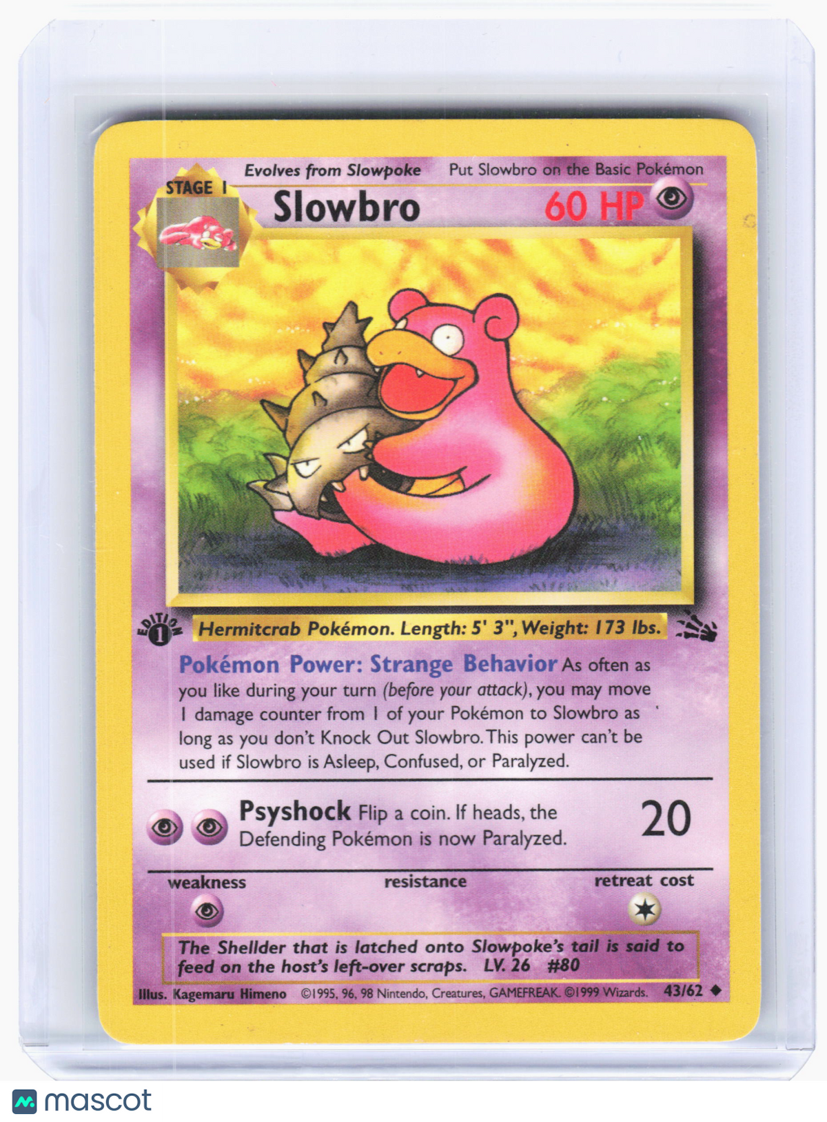1999 Pokemon—Slowbro #43 Fossil—Uncommon [Moderately Played] (1st Edition)