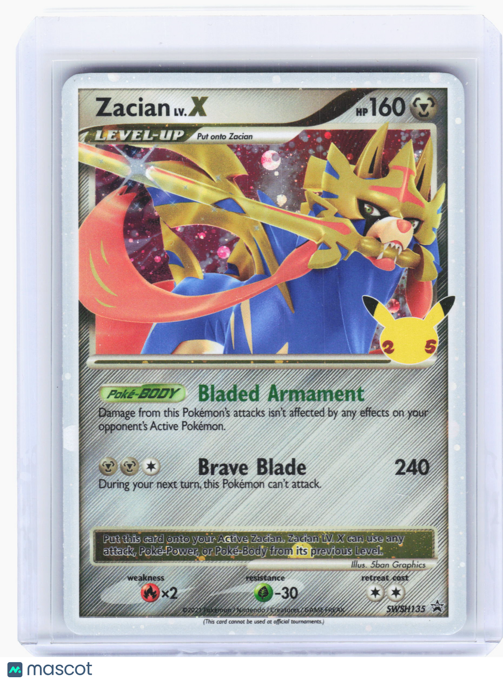 2021 Pokemon—Zacian LV.X #SWSH135 Sword & Shield—Black Star Promo (25th Anni)