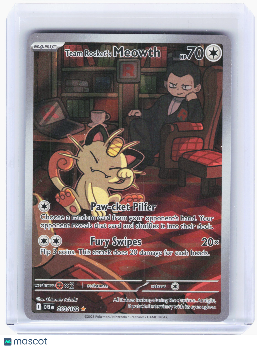 2025 Pokemon—Team Rocket's Meowth #203 Destined Rivals—Illustration Rare Holo