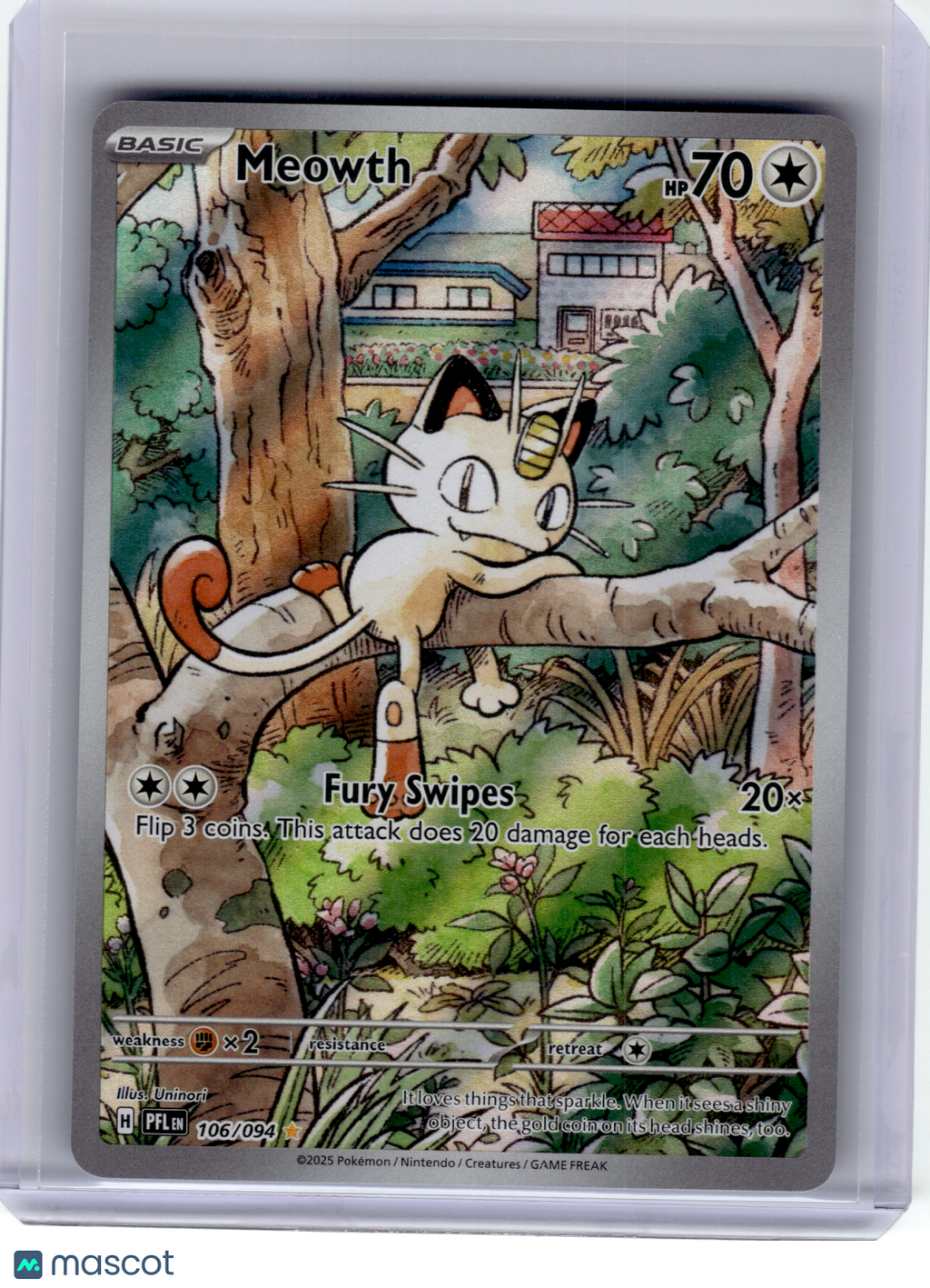2025 Pokemon—Meowth #106 Phantasmal Flames—Illustration Rare Holo