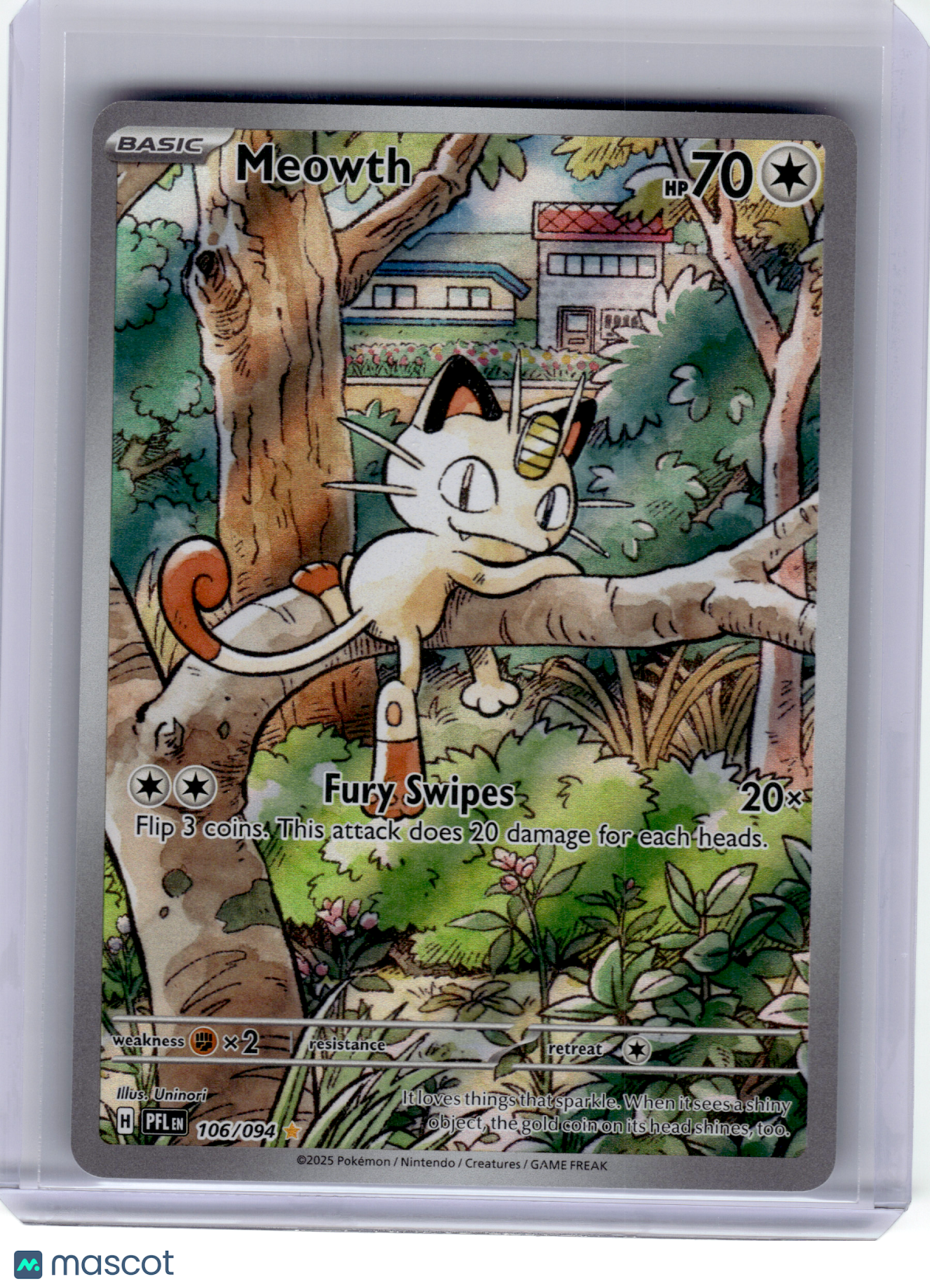 2025 Pokemon—Meowth #106 Phantasmal Flames—Illustration Rare Holo