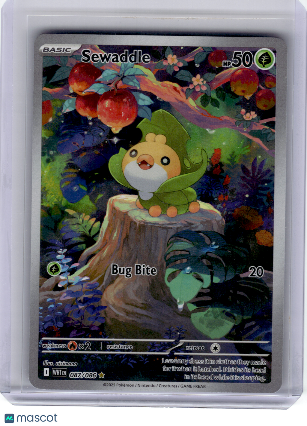 2025 Pokemon—Sewaddle #87 White Flare—Illustration Rare Holo