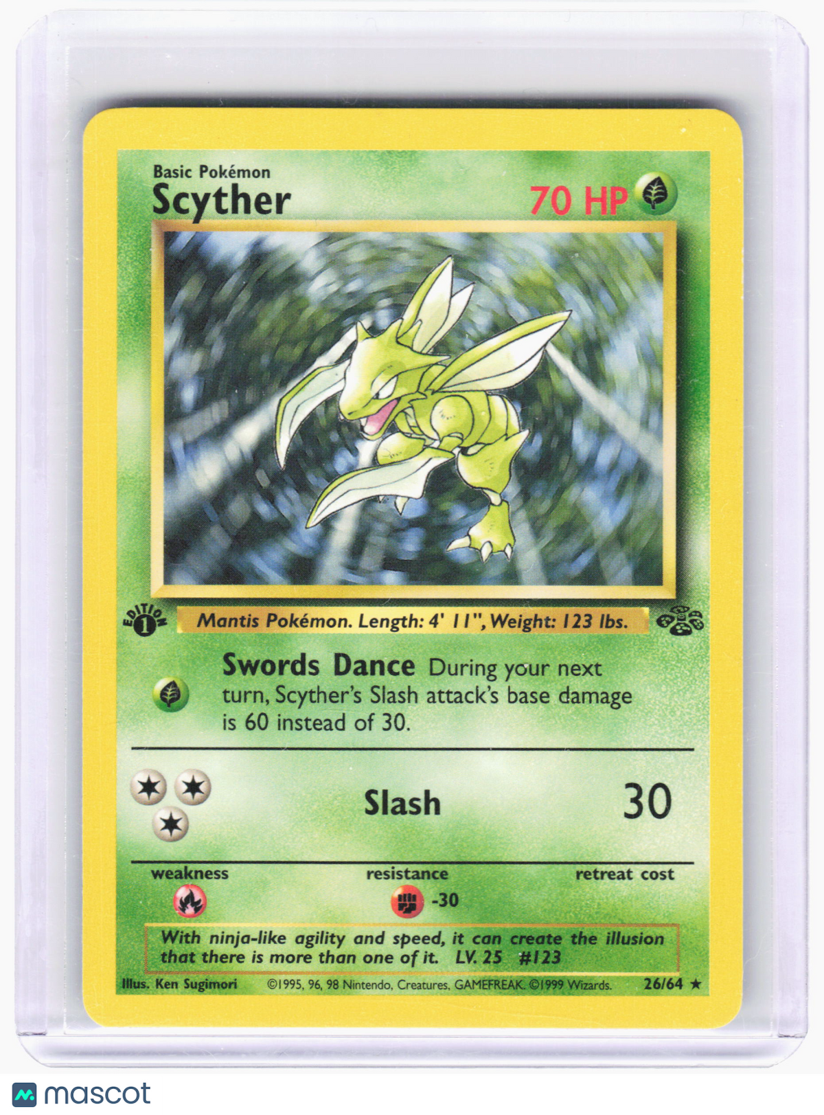 1999 Pokemon—Scyther #26 Jungle—Rare Nonholo [Damaged] (1st Edition)