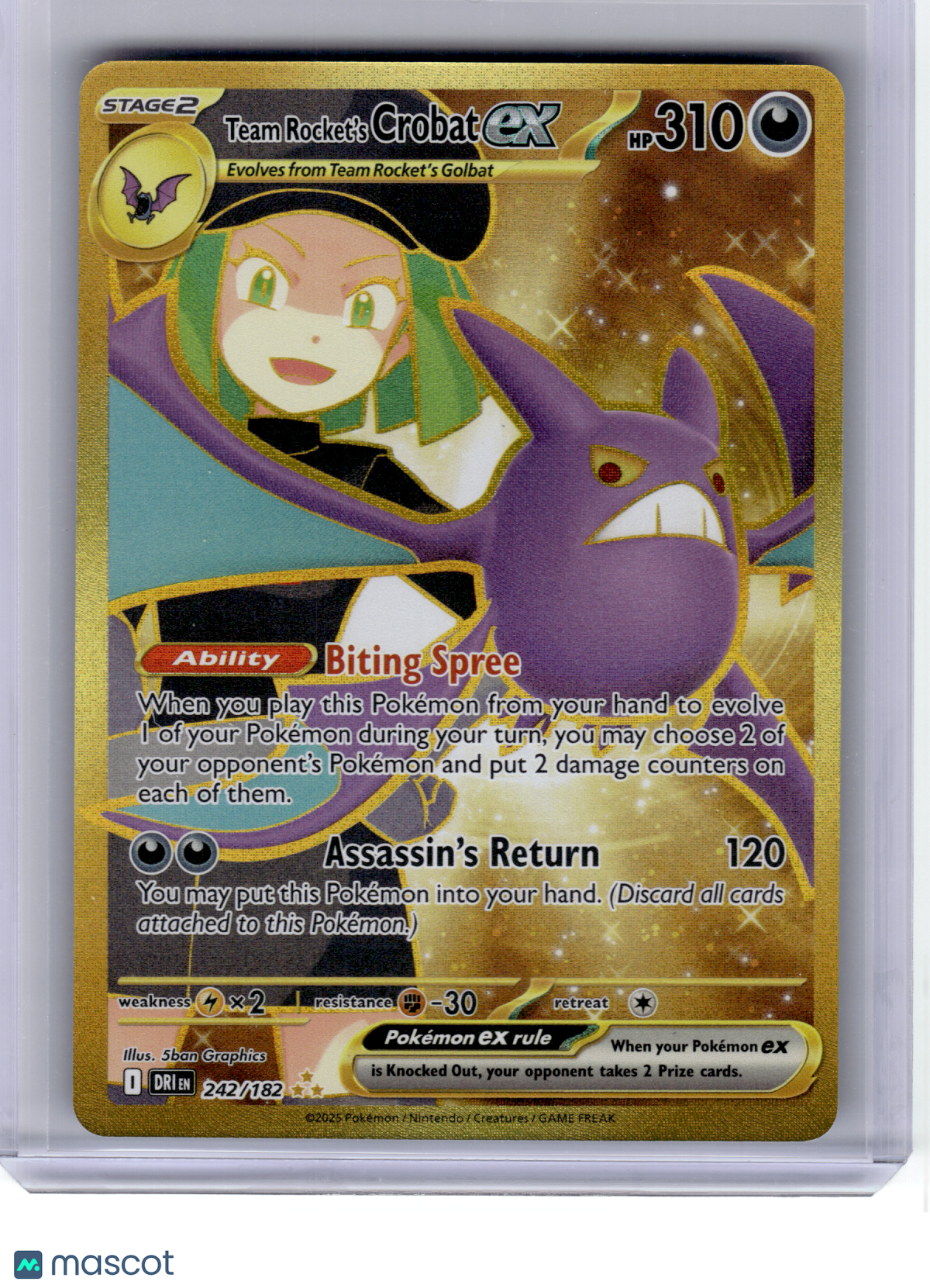 2025 Pokemon—Team Rocket's Crobat ex #242 Destined Rivals—Hyper Rare Gold