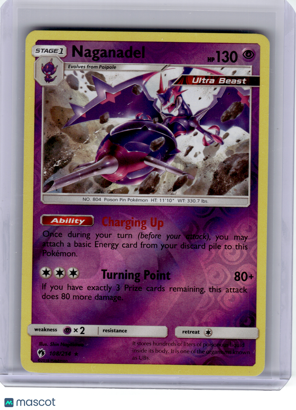 2018 Pokemon—Naganadel #108 Lost Thunder—Rare Reverse Holo