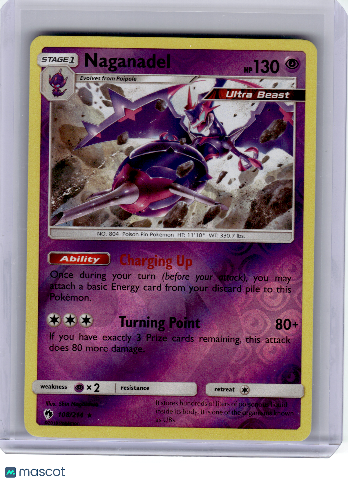 2018 Pokemon—Naganadel #108 Lost Thunder—Rare Reverse Holo