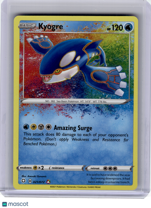 2021 Pokemon—Kyogre #21 Shining Fates—Amazing Rare Holo