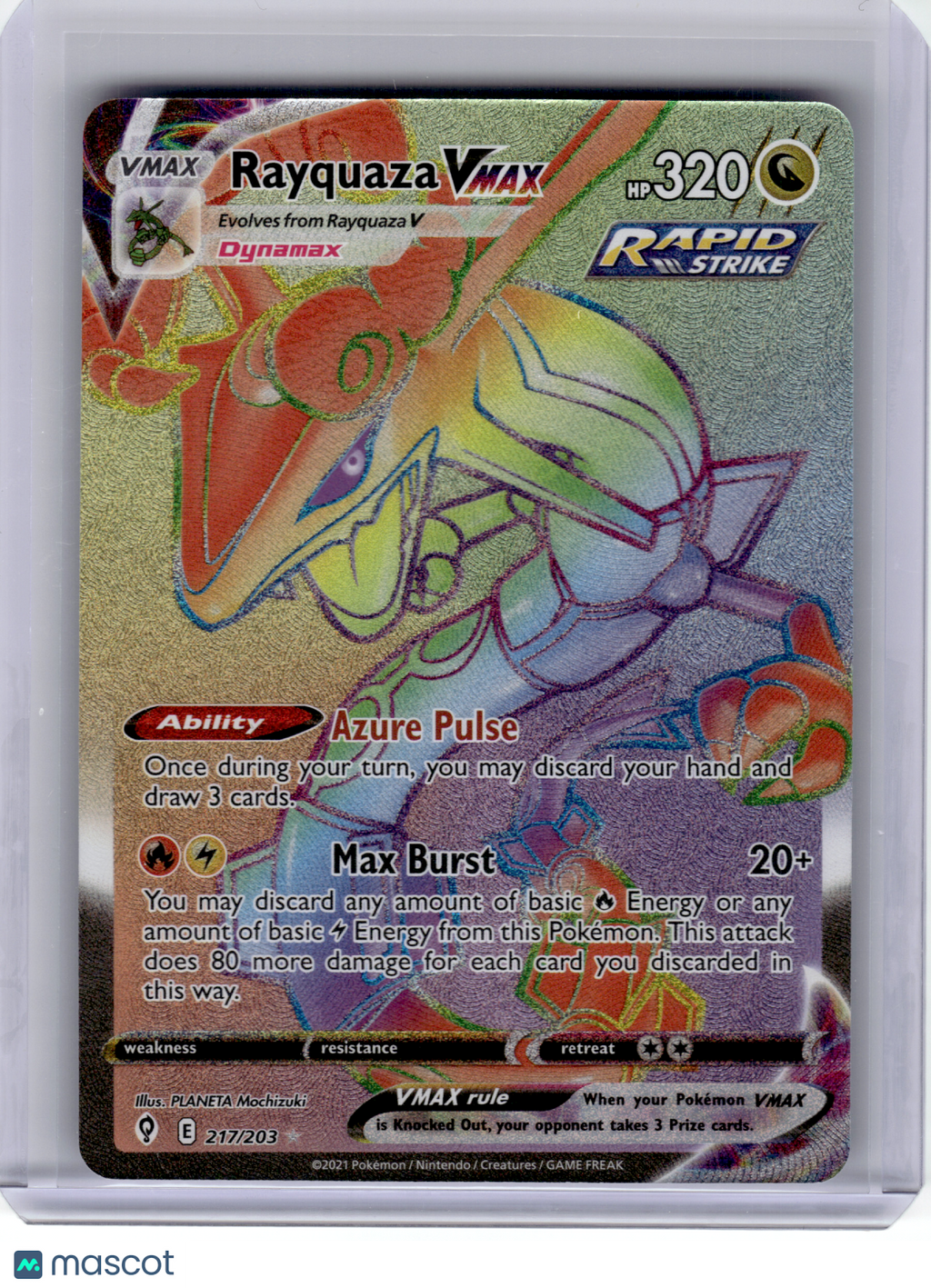 2021 Pokemon—Rayquaza VMAX #217 Evolving Skies—Secret Rare Rainbow