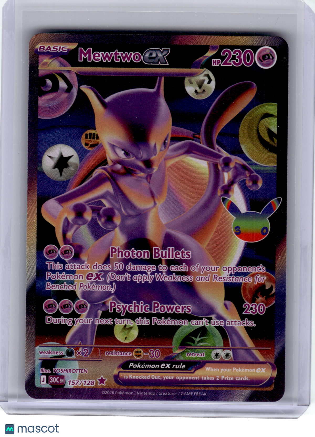 2026 Pokemon—Mewtwo ex #157 30th Celebration—Futuristic Rare Holo