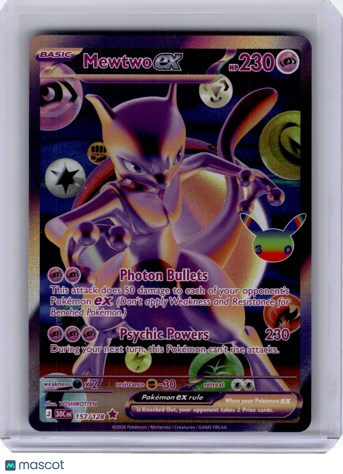 2026 Pokemon—Mewtwo ex #157 30th Celebration—Futuristic Rare Holo
