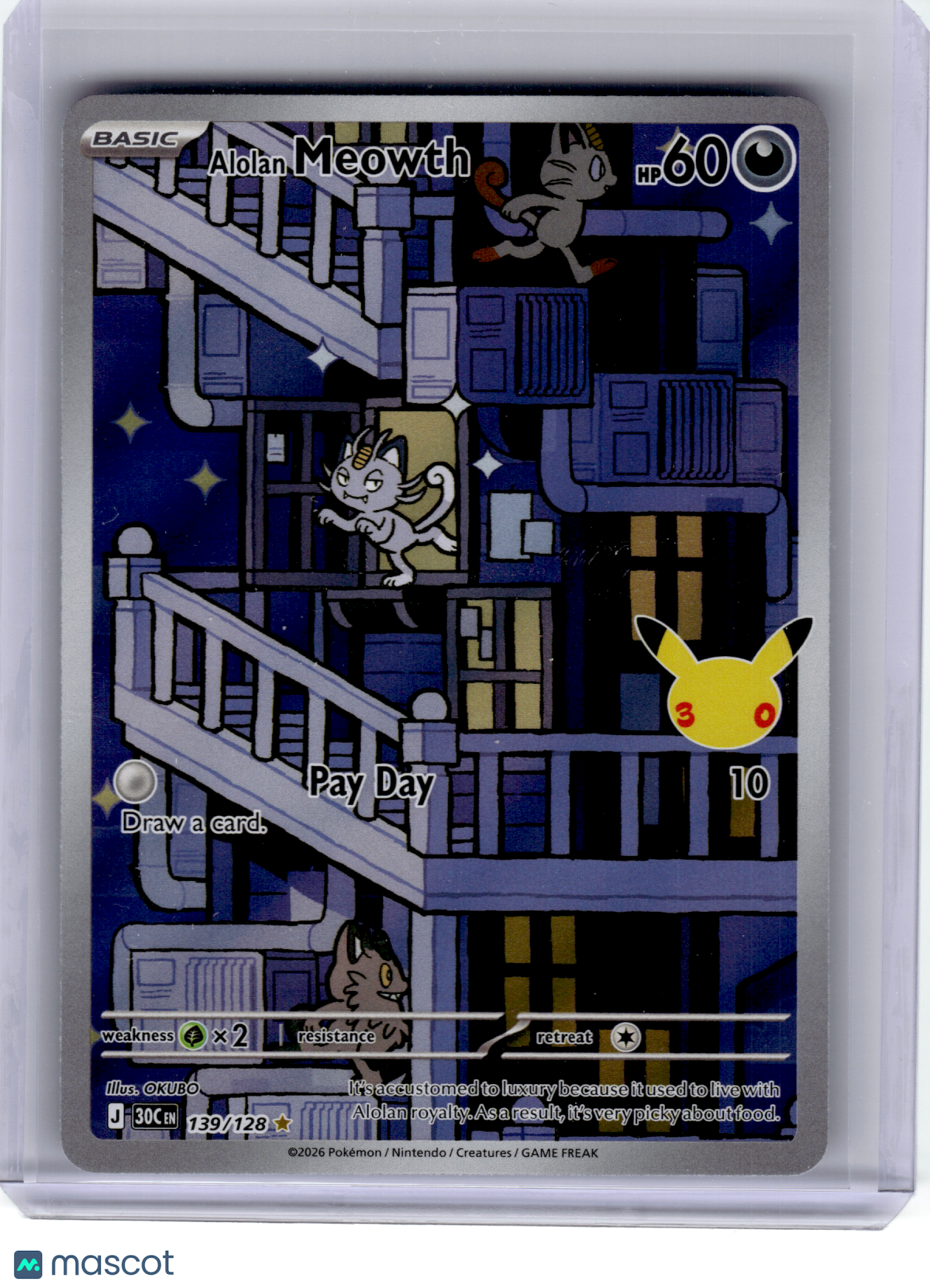 2026 Pokemon—Alolan Meowth #139 30th Celebration—Illustration Rare Holo