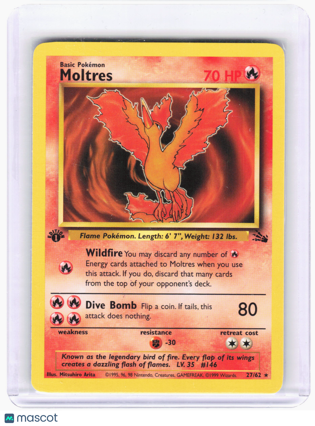 1999 Pokemon—Moltres #27 Fossil—Rare Nonholo (1st Edition) [Lightly Played]