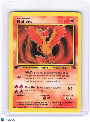 1999 Pokemon—Moltres #27 Fossil—Rare Nonholo (1st Edition) [Lightly Played]