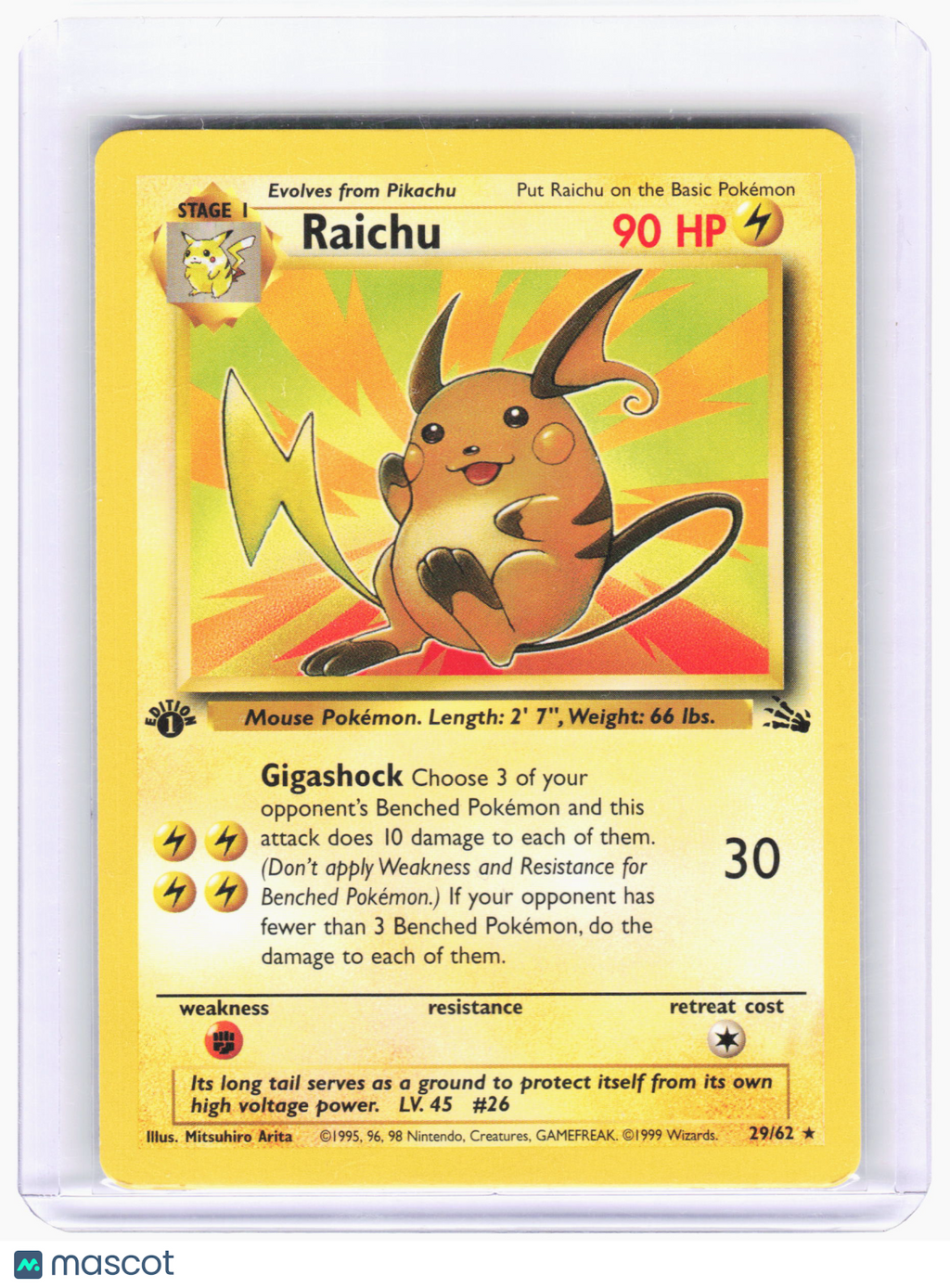 1999 Pokemon—Raichu #29 Fossil—Rare Nonholo (1st Edition) [Lightly Played]