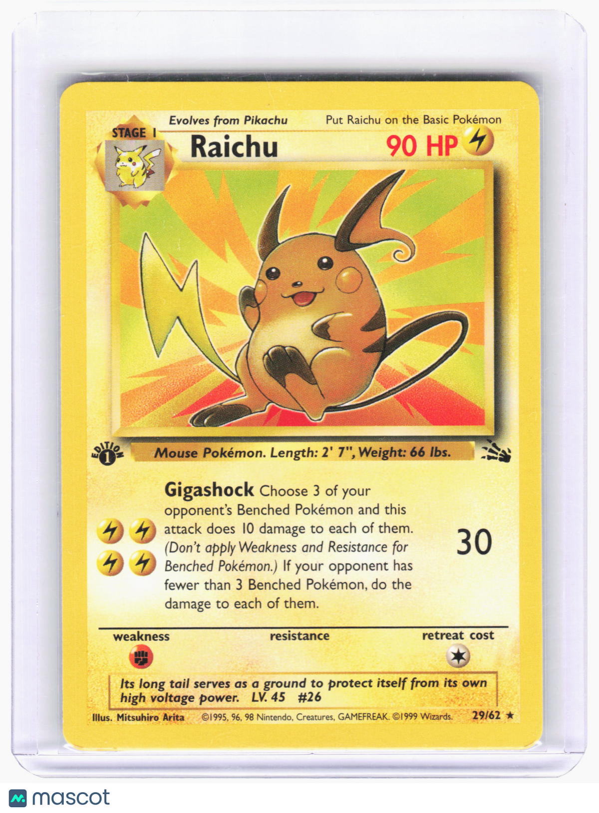 1999 Pokemon—Raichu #29 Fossil—Rare Nonholo (1st Edition) [Lightly Played]