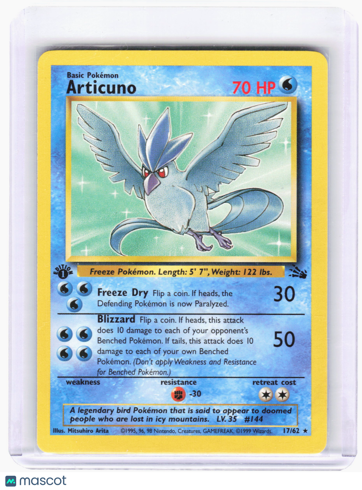 1999 Pokemon—Articuno #17 Fossil—Rare Nonholo [Moderately Played] (1st Edition)