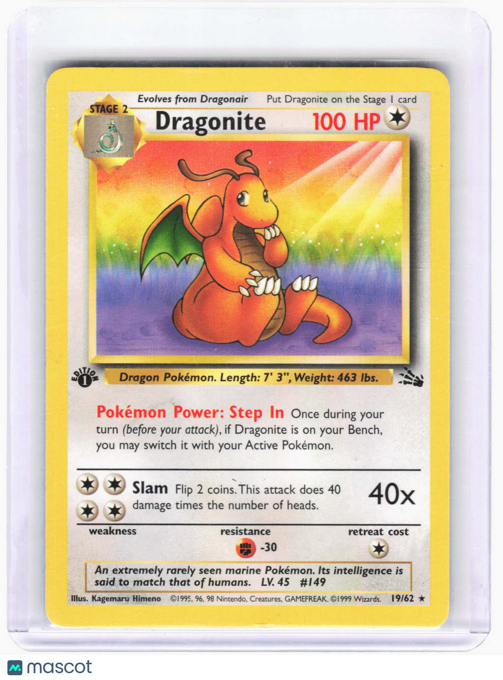 1999 Pokemon—Dragonite #19 Fossil—Rare Nonholo [Heavily Played] (1st Edition)