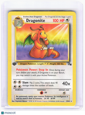 1999 Pokemon—Dragonite #19 Fossil—Rare Nonholo [Heavily Played] (1st Edition)