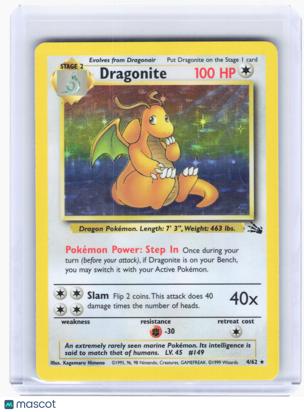 1999 Pokemon—Dragonite #4 Fossil—Holo Rare Holo [Heavily Played]