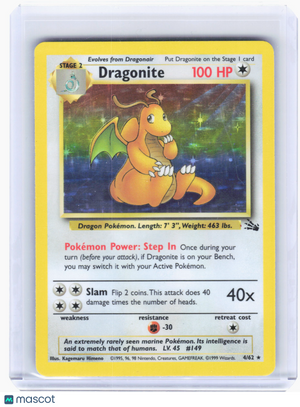 1999 Pokemon—Dragonite #4 Fossil—Holo Rare Holo [Heavily Played]