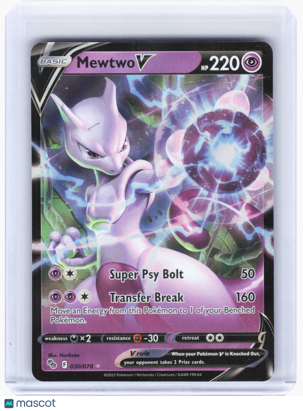 2022 Pokemon—Mewtwo V #30 GO—Ultra Rare Holo