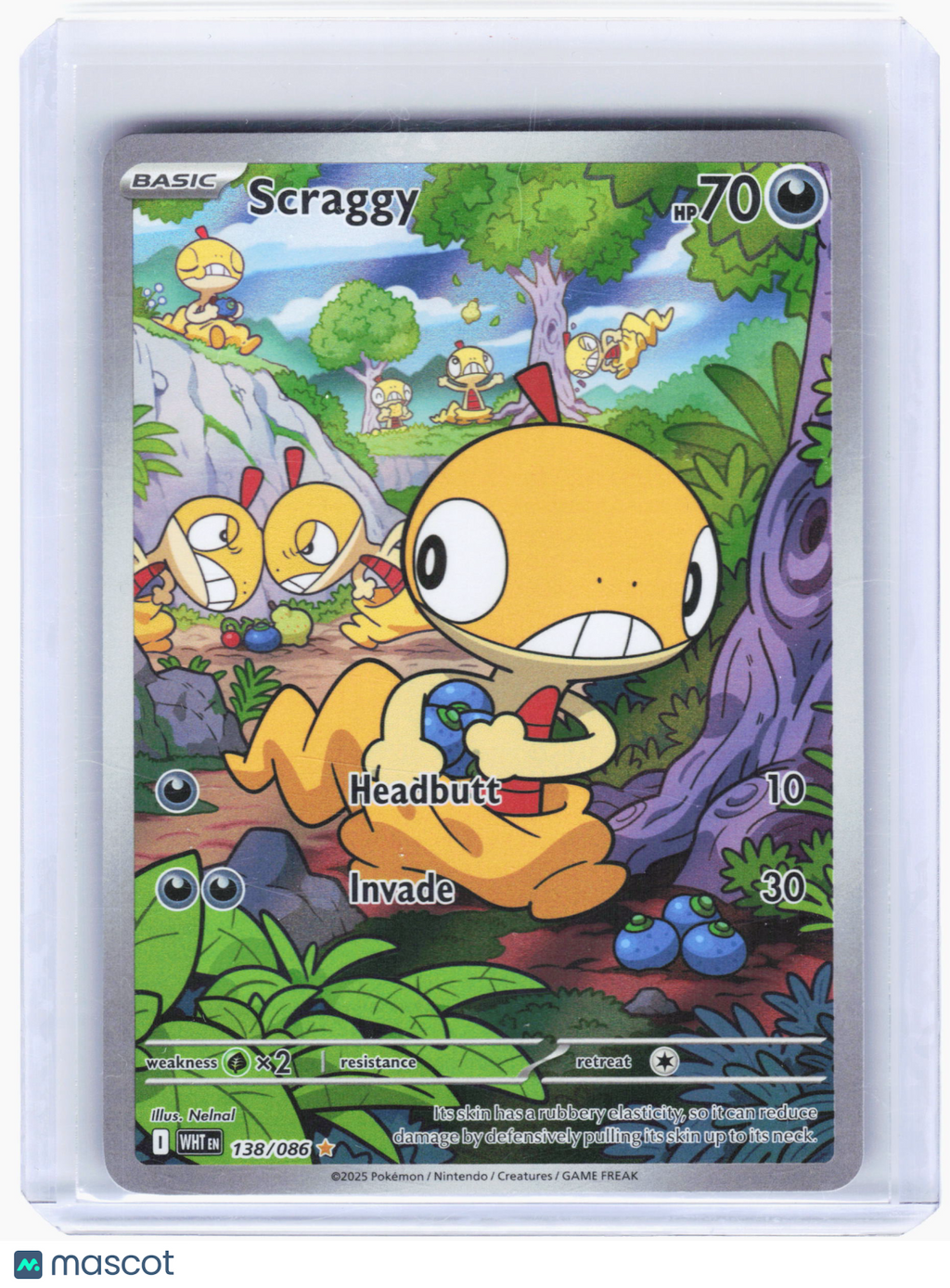 2025 Pokemon—Scraggy #138 White Flare—Illustration Rare Holo