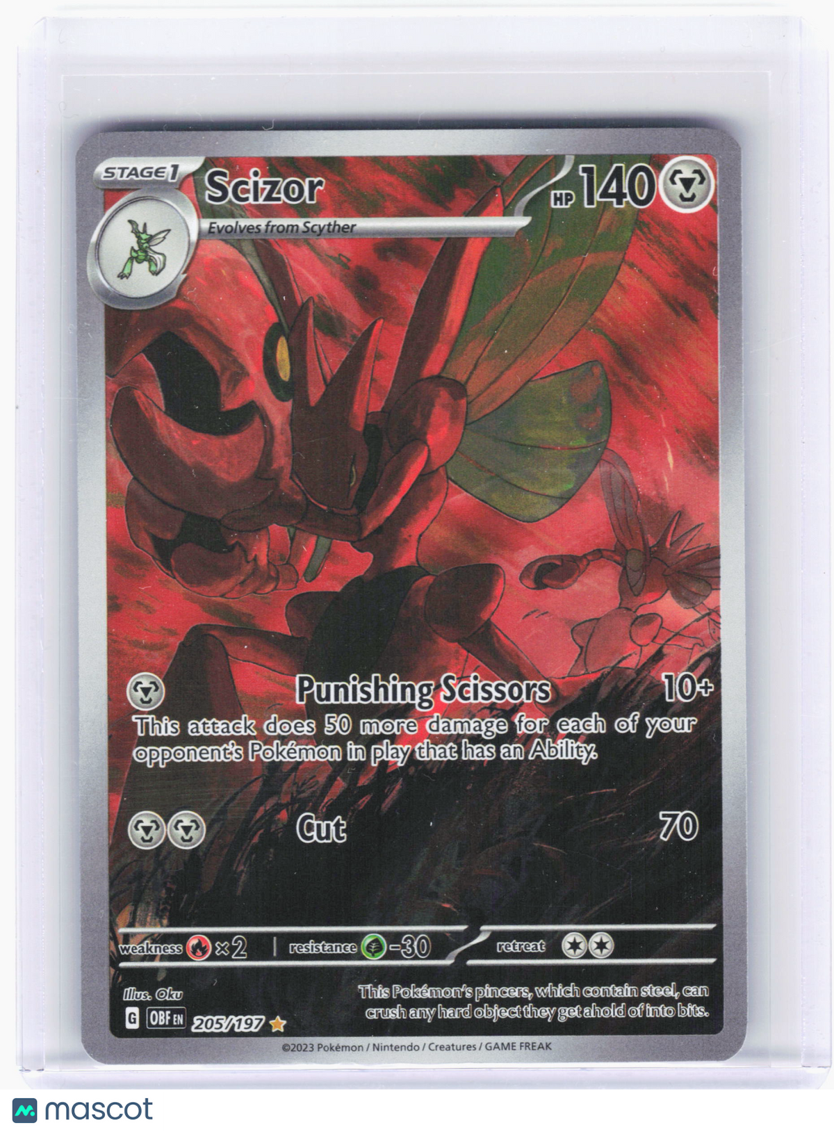 2023 Pokemon—Scizor #205 Obsidian Flames—Illustration Rare Holo