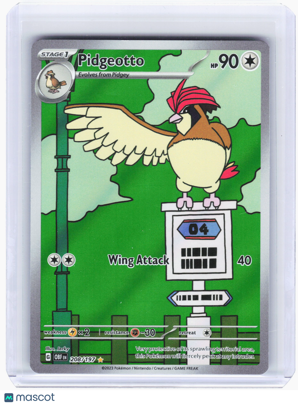 2023 Pokemon—Pidgeotto #208 Obsidian Flames—Illustration Rare Holo