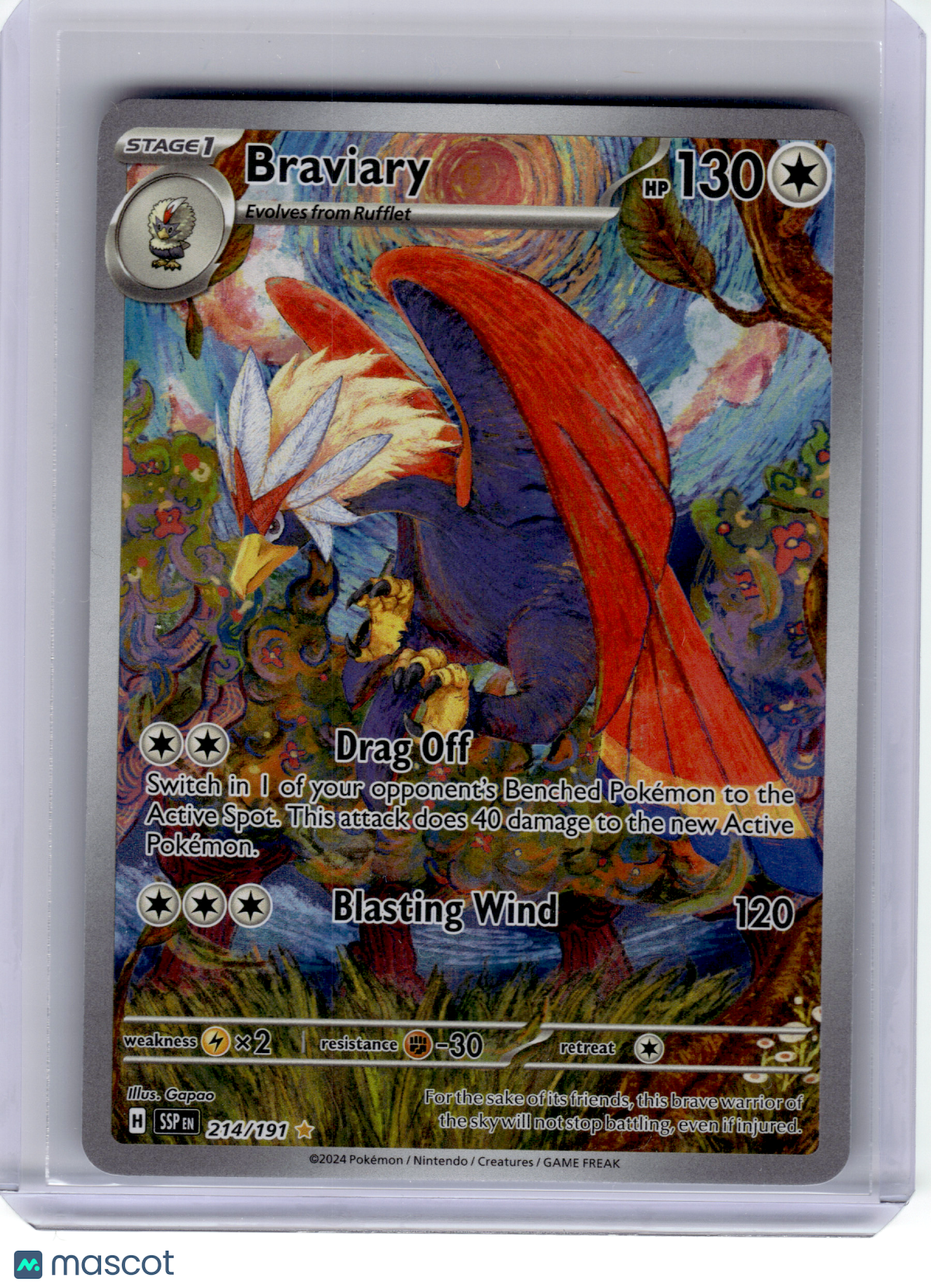 2024 Pokemon—Braviary #214 Surging Sparks—Illustration Rare Holo