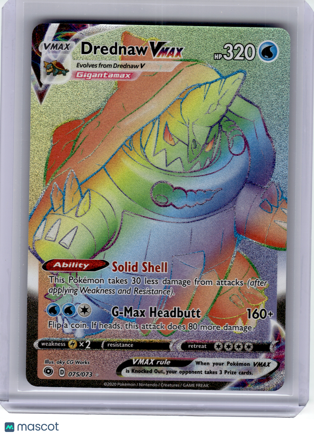 2020 Pokemon—Drednaw VMAX #75/73 Champion’s Path—Secret Rare Rainbow