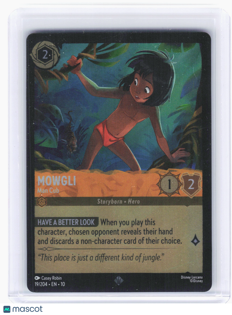 2025 Lorcana TCG—Mowgli - Man Cub #19 Whispers in the Well—Super Rare Foil