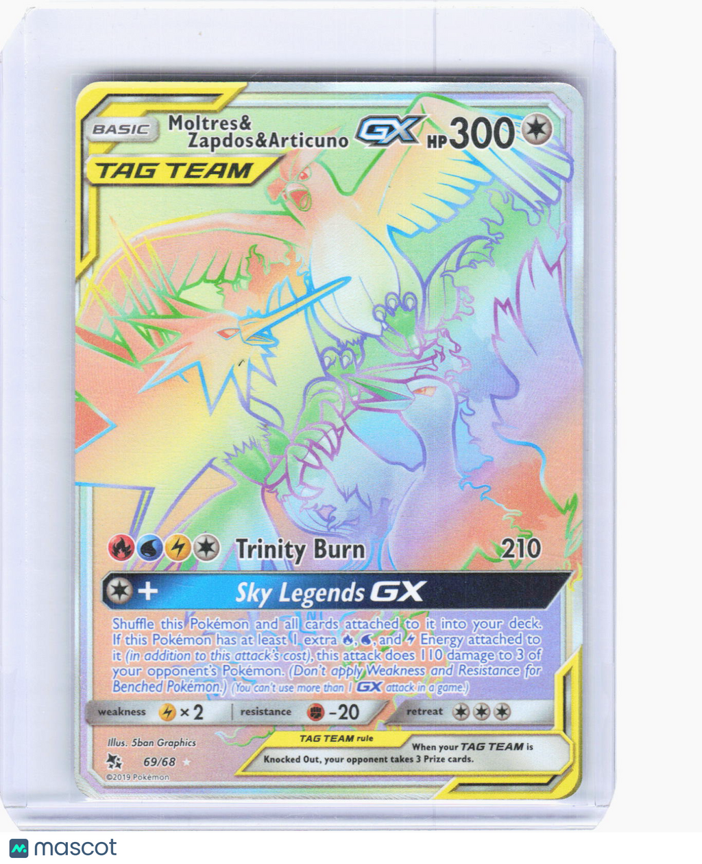 2019 Pokemon—Moltres & Zapdos & Articuno GX (Secret) #69/68 Hidden Fates—SR Foil