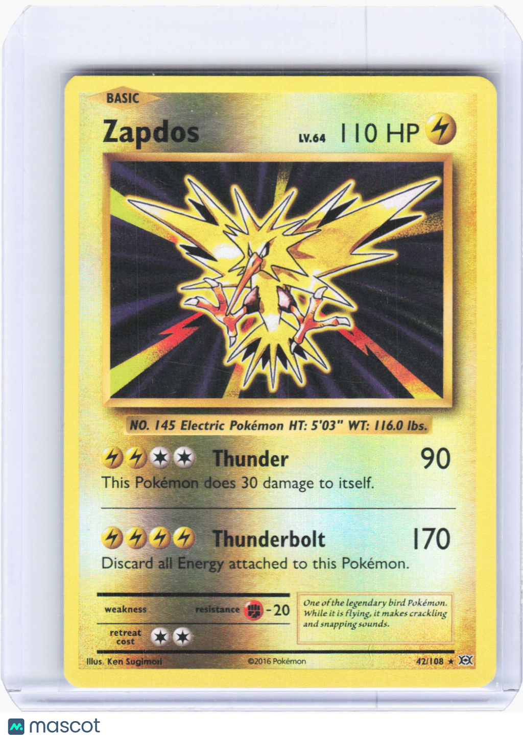 Pokemon—Zapdos #42/108 2016 Evolutions—Holo Rare Holo (Lightly Played)