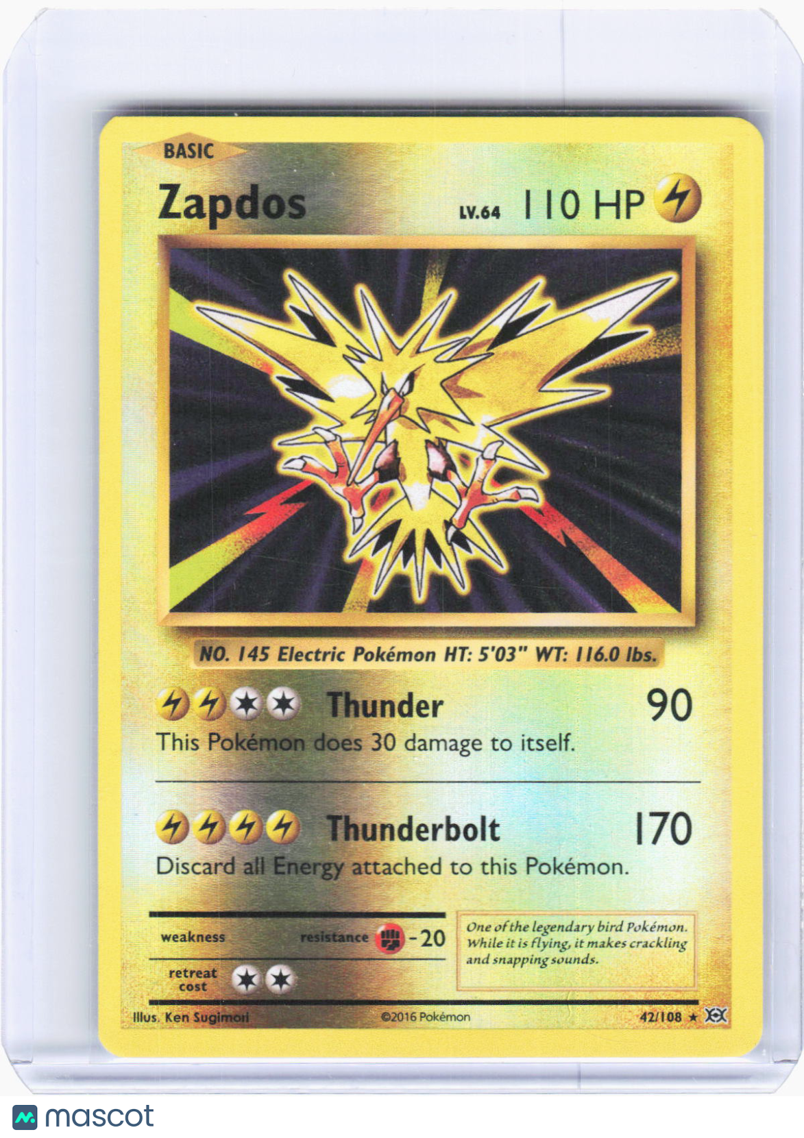 Pokemon—Zapdos #42/108 2016 Evolutions—Holo Rare Holo (Lightly Played)