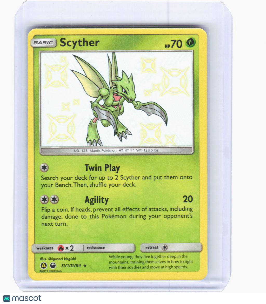 2019 Pokemon—Scyther #SV1/SV94 Hidden Fates: Shiny Vault—Shiny Holo R Foil (LP)