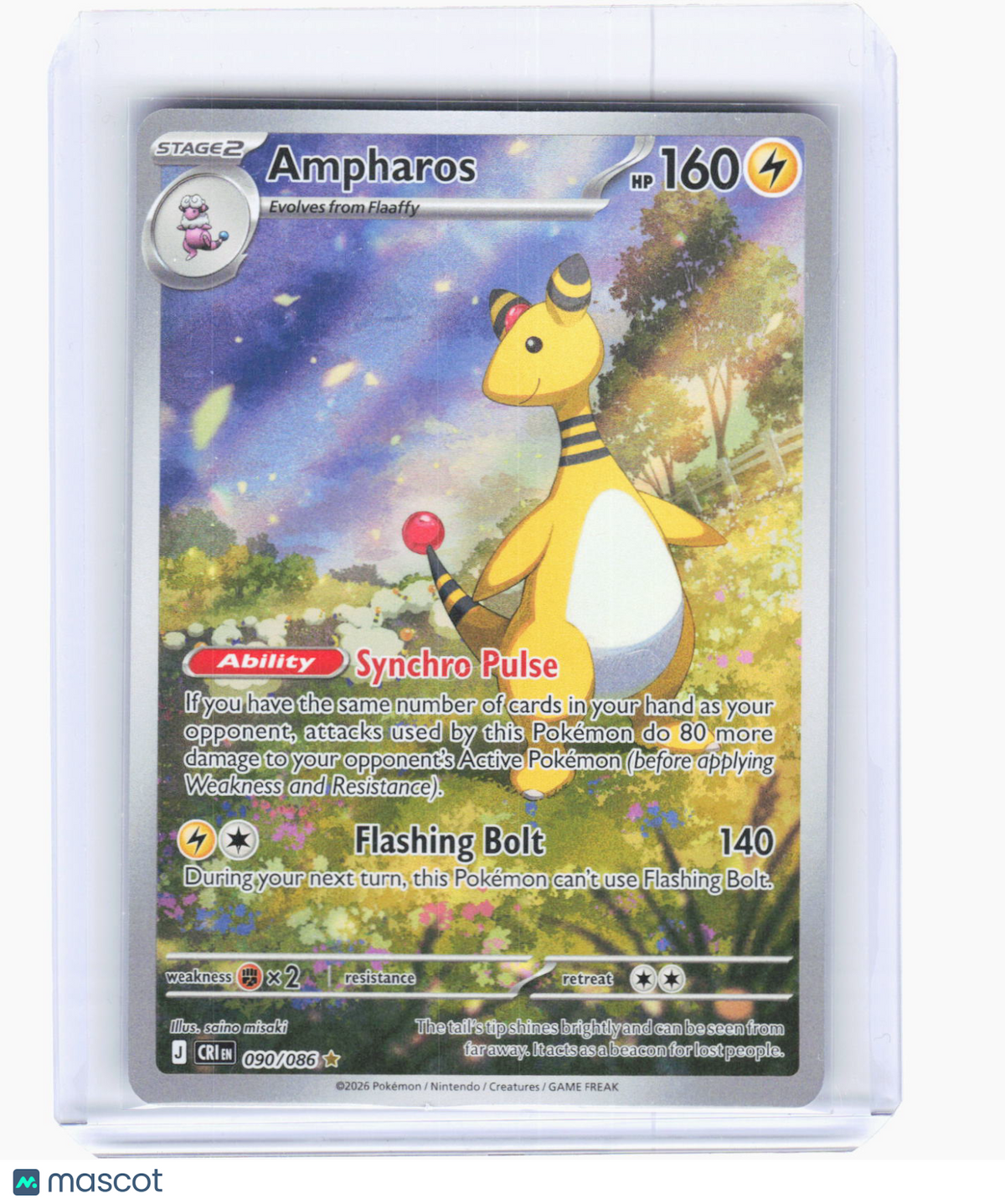 2026 Pokemon—Ampharos #90/86 Chaos Rising—Illustration R Foil (Lightly Played)