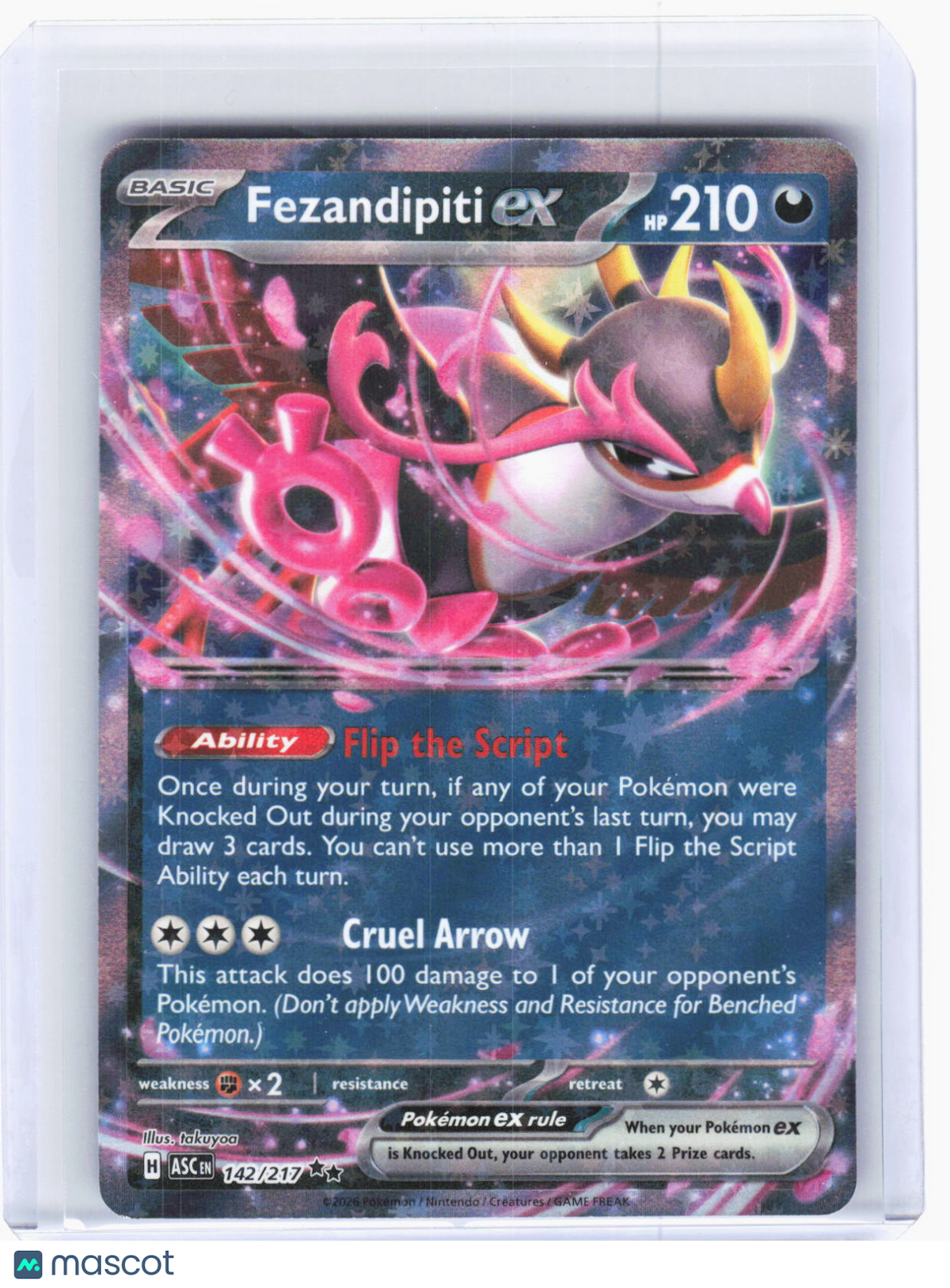 2026 Pokemon—Fezandipiti ex #142/217 ME: Ascended Heroes—Double Rare Foil