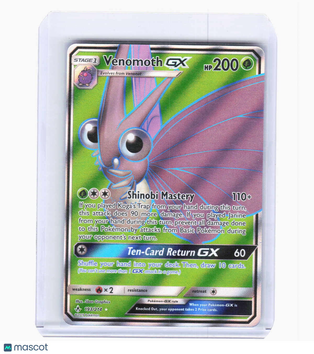 2019 Pokemon—Venomoth GX #193/214 Unbroken Bonds—Ultra Rare Foil (LP)