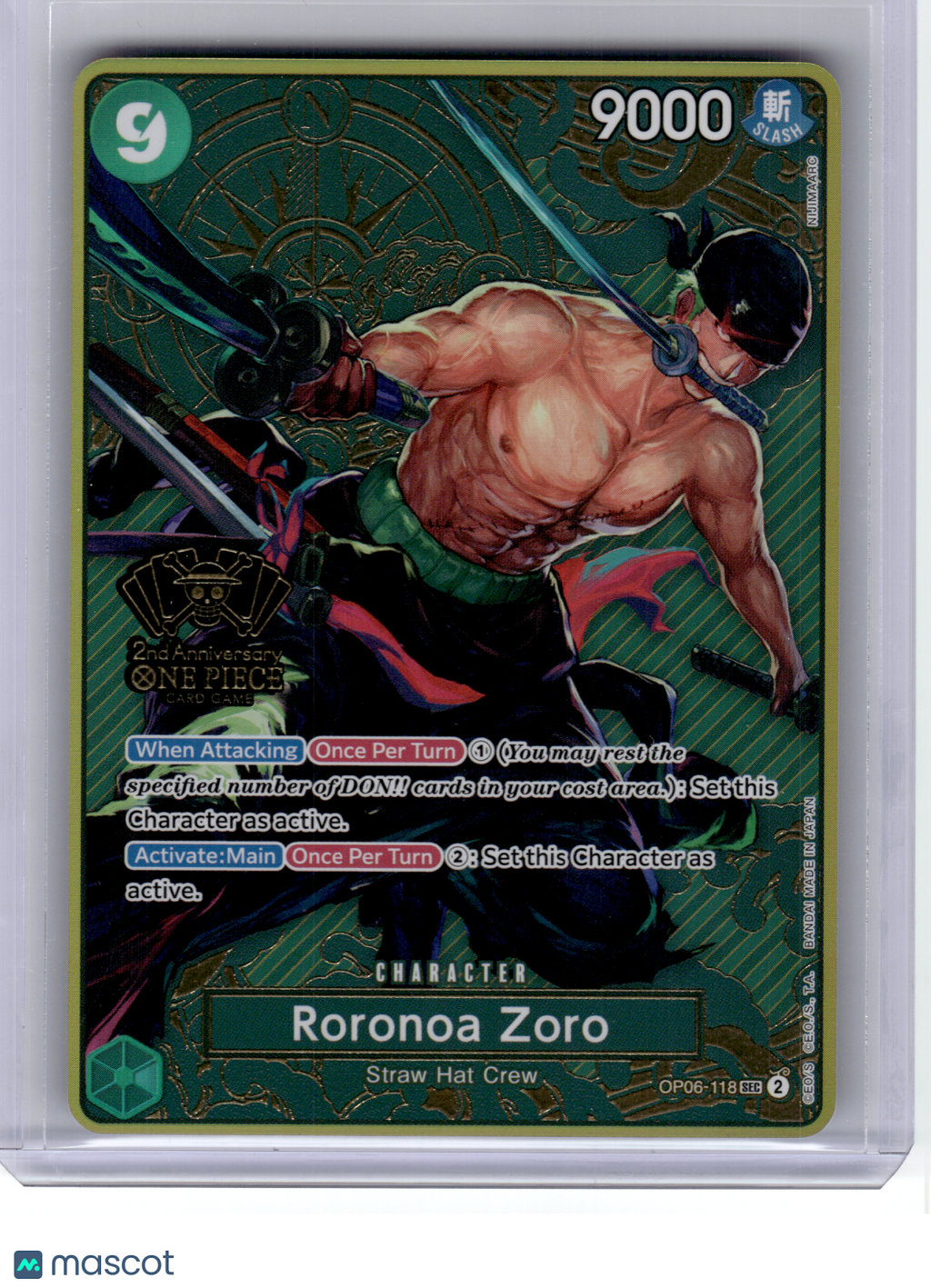 One Piece Card Game—Roronoa Zoro #OP06-118 One Piece 2nd Anniversary Set—SEC