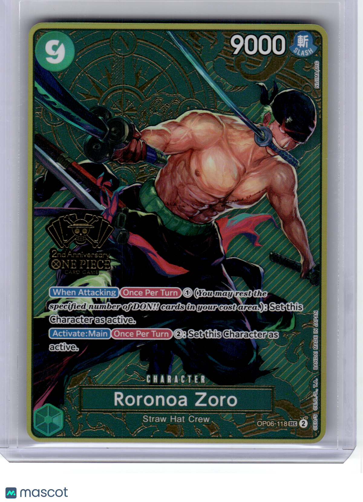 One Piece Card Game—Roronoa Zoro #OP06-118 One Piece 2nd Anniversary Set—SEC