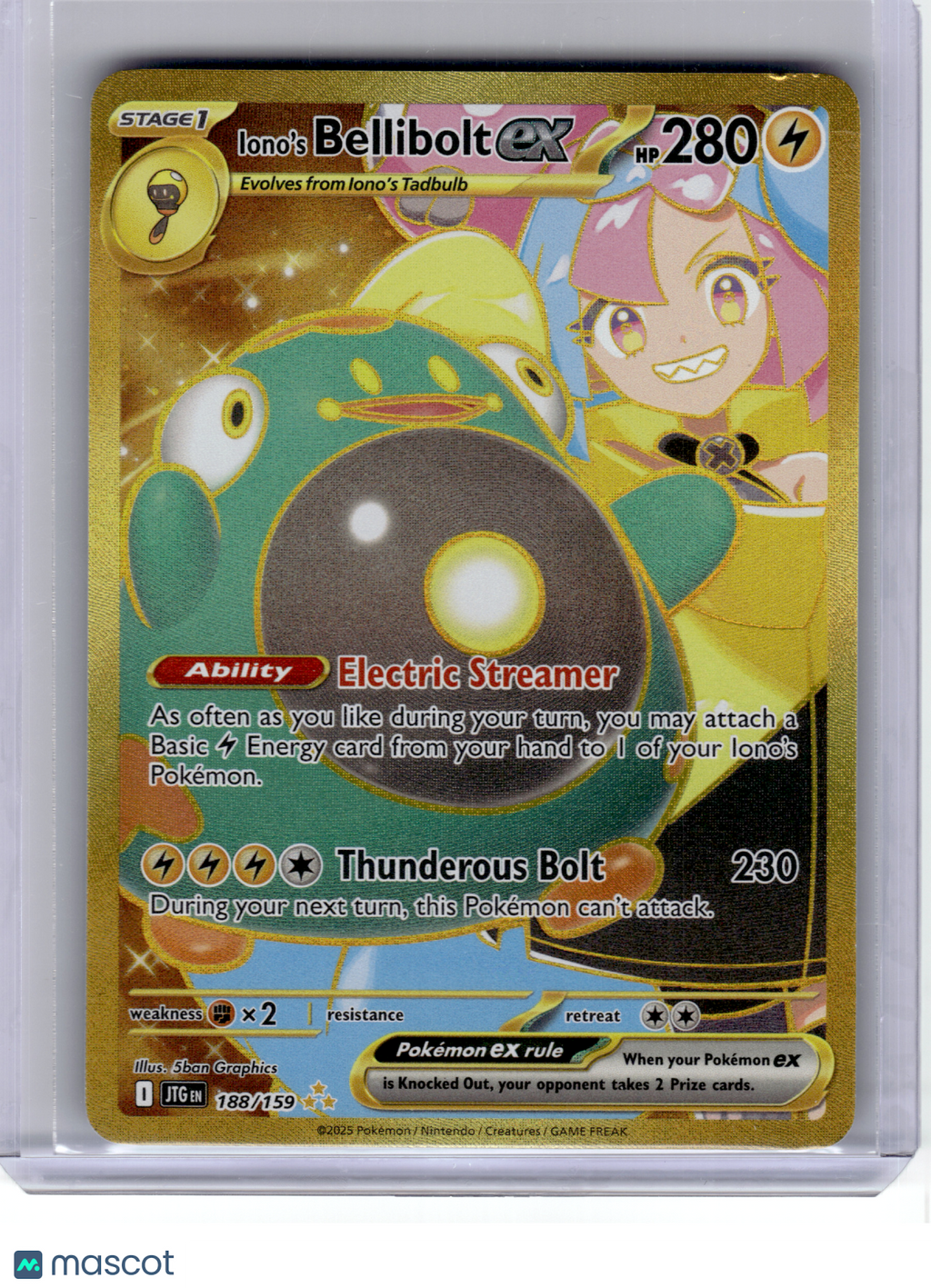 2025 Pokemon—Iono's Bellibolt ex #188 Journey Together—Hyper Rare Gold [LP]